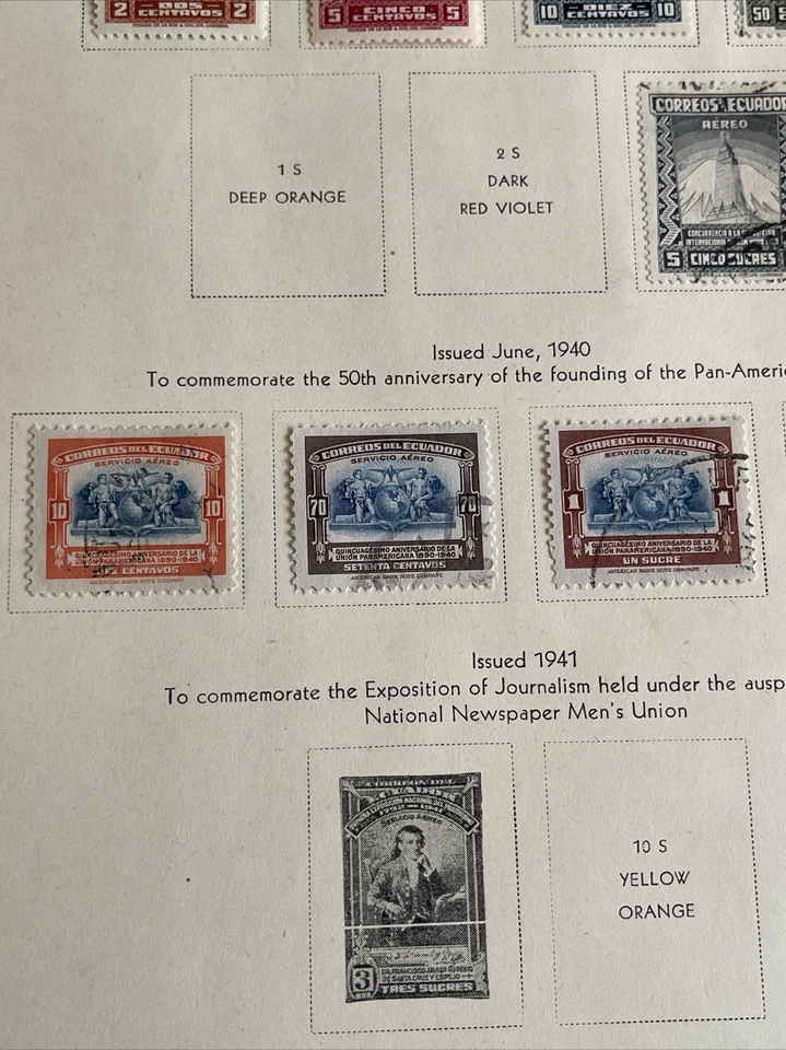 Estampillas ECUADOR 1939-1940, 8 piezas - 2 monedas, 6 usadas, del álbum ligeramente montadas Foto 4 de 4