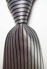 New Classic Striped Gray Black JACQUARD WOVEN Silk Men's Tie Necktie