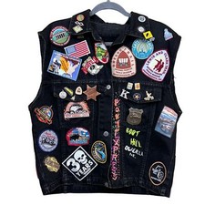 Black Denim Vest, Travel Patches/pins, Eclectic, Gorpcore, Camping, Art To Wear