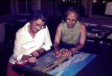 Old Ladies Make a Jigsaw Puzzle Instead of Playing Uno: 1970's 35mm Slide