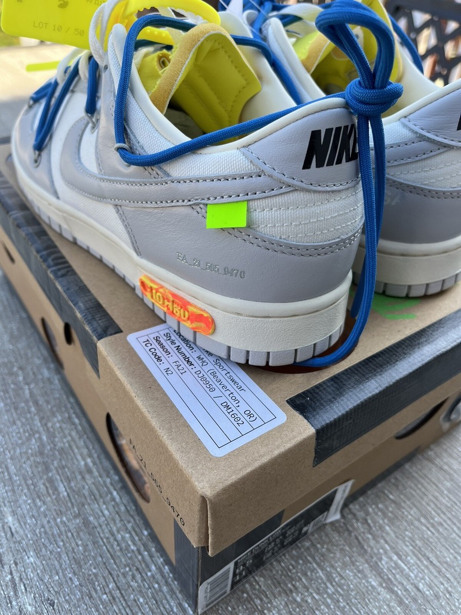 Off-White × Nike Dunk Low "Sail/Neutral Gray" Off White x Nike Dunk Low Lot#10 Sail Neutral Grey Battle Blue Men