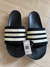 Size 18 NEW Adidas Adilette Comfort Slides Sandal Core Black Gold Metallic Men