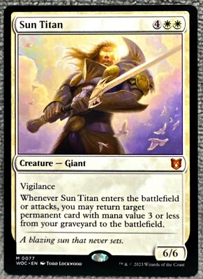 mtg cards like sun titan Altered Art you may return target permanent card with converted mana cost 3 or less from your graveyard to the battlefield. Magic the Gathering [114] DUEL