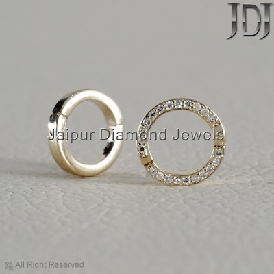 Natural White Diamond Lock Solid 14K Yellow Gold Clicker Lock Clasp 1 PC Finding