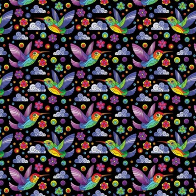 100% Baumwolle Digital Stoff Mosaik Kolibri Regenbogen Stolz Handarbeit 140cm breit