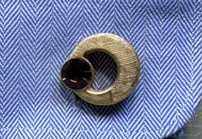 Vintage Amber Colored Stone Cut Out Circle Yellow Gold Plated Cuff Links