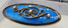 antike Brosche Silber 925 vergoldet - Emaille blau schwarz