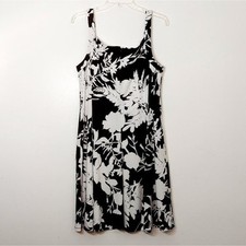 Chaps Womens Sz 12 Black and White Floral Dress, Tank Top, Zipper Sun Dress Midi