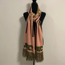 Juicy Couture Scarf Women’s OS Pink Green Oversized Double sided Knit Scarf