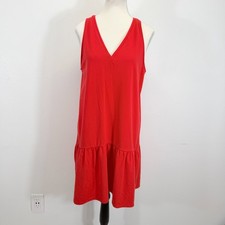 A New Day Summer Minimalist Casual Red V-Neck Ruffle Hem Knee Dress Size Medium