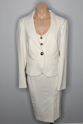 bebe Winter White Blazer, Corset Fit Halter, and Slim Pencil Skirt Suit Set