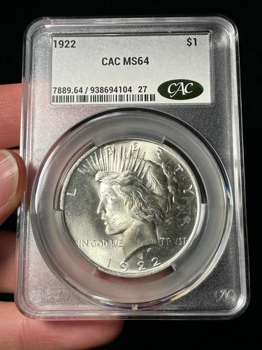1922 CACG MS64 Peace Silver Dollar Nice Coin