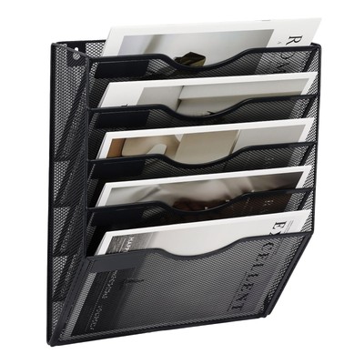 EASEPRES 5 Pocket Mesh Hanging Wall File Organizer, Wall Mounted Mail Paper D...
