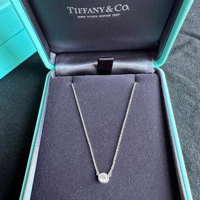Tiffany and Co. Elsa Peretti Single Diamond Pendant in Platinum, with box