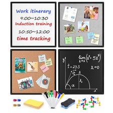 Dry Erase White Board, Cork Board, Chalkboard, Felt Bulletin Board Set, Black...