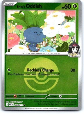 Erika's Oddish (Poke Ball) 001/217 Holo Ascended Heroes Pokemon Reverse Holo NM