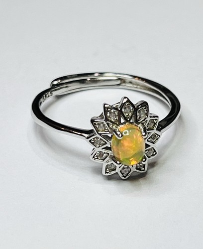 Vintage Stil 925 Sterling Silber natürlicher auffälliger Regenbogen Opal Ring - Bild 3 von 15