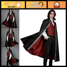 Gothic Vampire Cape Cloak with Stand-Up Collar, Medieval Red Lining Costume Acce