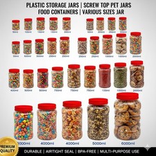 PLASTIC STORAGE JARS | SCREW TOP PET JARS | FOOD CONTAINERS | VARIOUS SIZES JAR