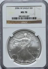 2006 W $1 NGC MS 70 American Silver Eagle 1 oz. 999 Silver Brown Label Burnished