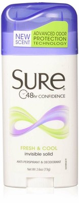 #ad Sure Anti Perspirant amp; Deodorant Invisible Solid Fresh amp; Cool 2.6 Oz Pack of 6 $29.25