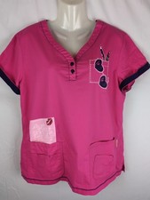 KOI by Kathy Peterson Pink Short Sleeve 4 Pocket V-Neck Scrub Top Size Large
