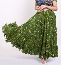 Women's Olive Green 4 Tier Cotton Jaipur Gypsy Skirt Polka Dot Long Maxi Skirt