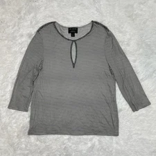 St. John For Nordstrom Womens Size M Medium Blouse 3/4 Sleeve Shirt Black Stripe