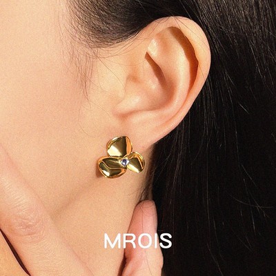 18K Gold Plated 3D Floral Earrings French Vintage Style S925 Needle Jewelry