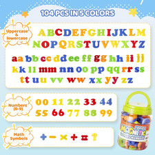 104 PCS Alphabet Magnetic Letters and Numbers for Toddlers,Abc 123 Fridge Edu...