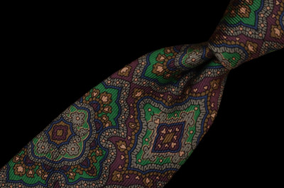 Robert Talbott Purple Green Geometric Paisley Ancient Madder Twill Silk Neck Tie