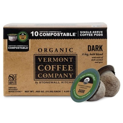 Vermont Coffee Company Organic Dark Roast Coffee K-Cup Single-Serve Compostab...