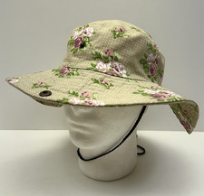 GARDEN GIRL Bucket Hat Wide Snap Brim Cotton Floral Green Chin Strap Kid's OSFM