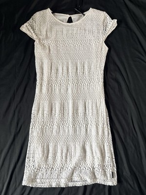 Chic Resort Blanc Du Nil Women's White Cotton Crochet Knit Sun Dress NWOT SMALL