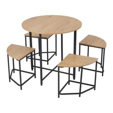Round Space-Saving Dining Table and 4 Chairs Set for Kitchen Balcony Garden