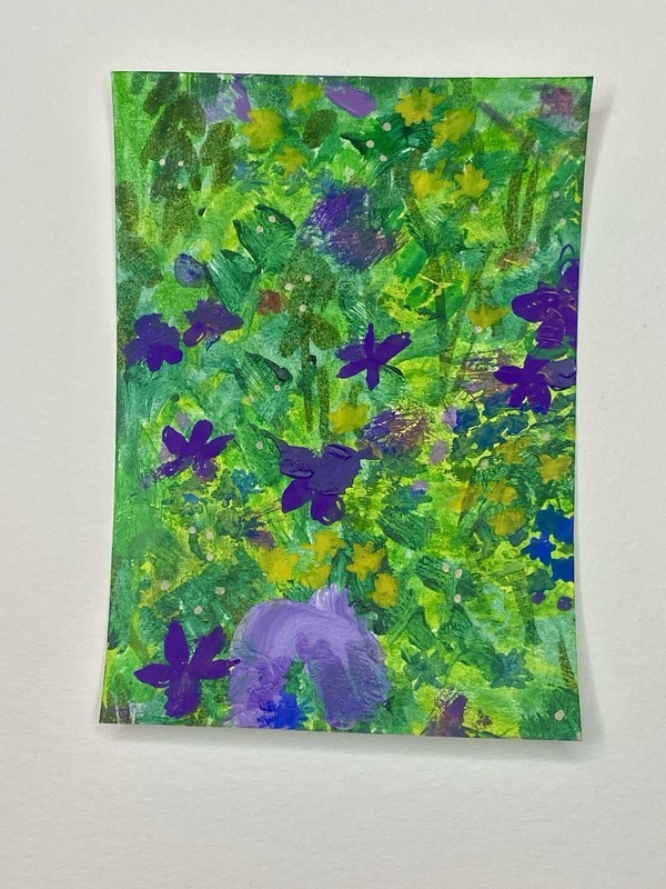 ACEO Original Mixed Media Abstract Flower Garden Painting 2.5x3.5 Tiny Art ATC