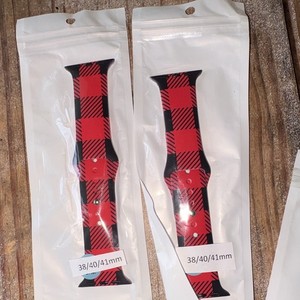 Red/Black Plaid Silicone Strap Bands for Apple Watch 38/40/41mm 2 Pack