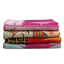 Vintage Indian Kantha Quilts - Assorted Cotton Bed Cover Throw, Wholesale Lot