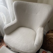 LifeLook White Boucle Wingback Chair and Footstool Set - Gold Legs