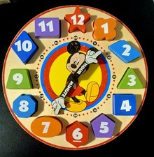 Melissa  Doug Wooden Shape Sorting Learn To Tell Time Clock Mickey Mouse 5751