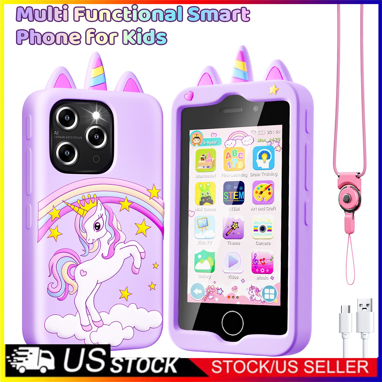 Kids Smart Phone Touchscreen Learning Toy Phone Toddler Phone with Dual Camera