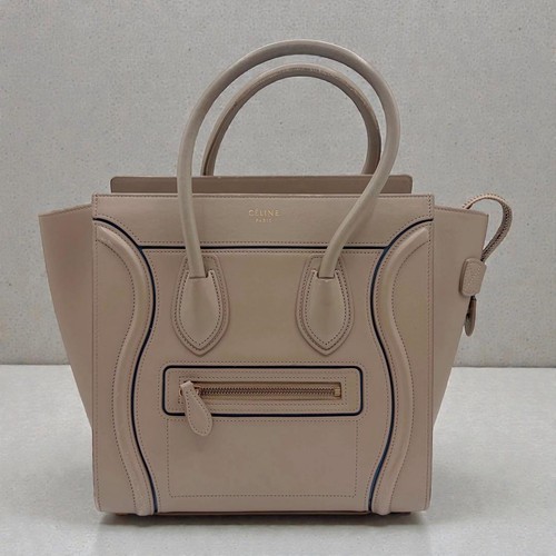 Good Condition Celine Luggage Micro Shopper Beige Handbag