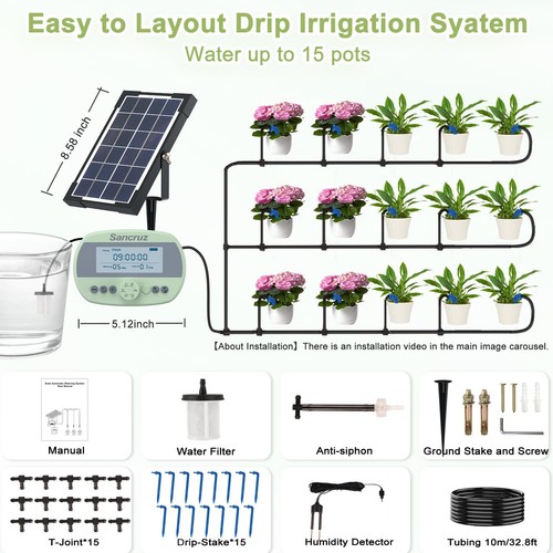 Solar Automatic Drip Irrigation System Kit, 15-Pot Automatic Watering System ... - Picture 4 of 8