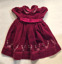 Vintage Red Velvet Dress Floral Embroidery Sash Childrens Place Size 12 Months