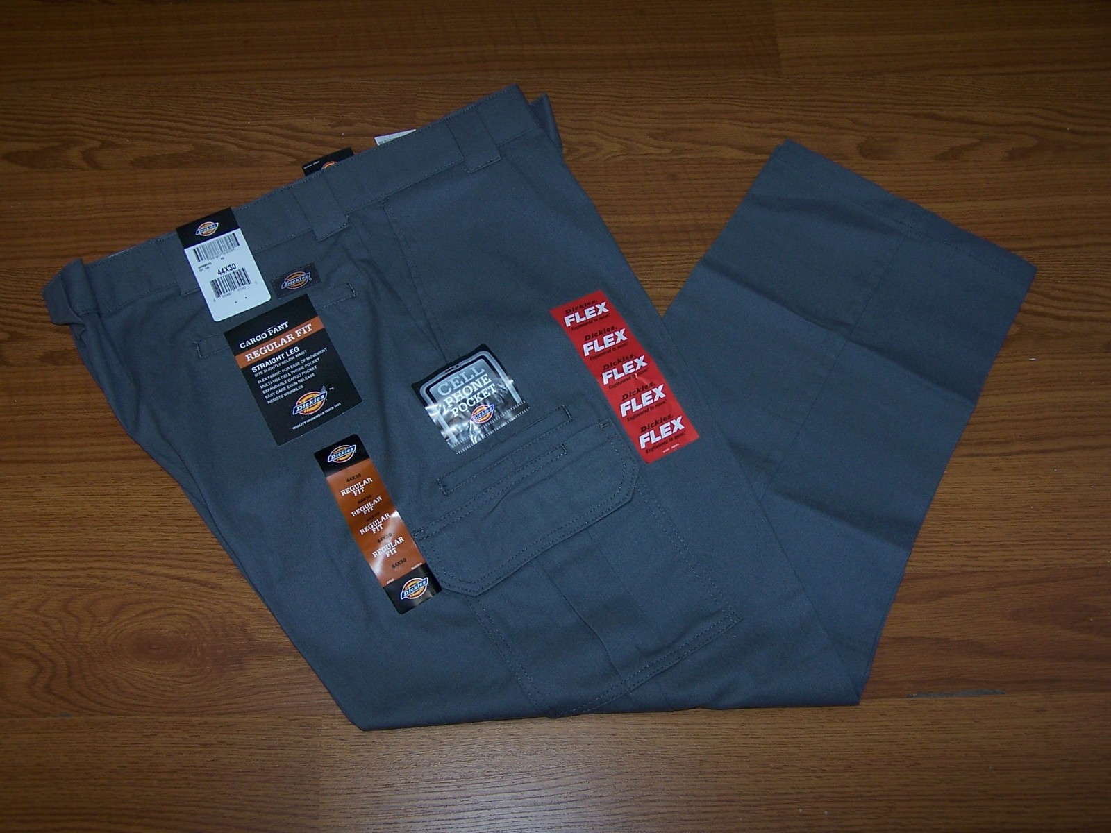 Size 44x30 Men's Regular Fit Straight Leg Dickies Flex Cargo Pants (Gray)