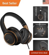 Dynamic 40mm Driver Over-Ear Headphones, Tangle-Free Cable & Mic - Black-Gold