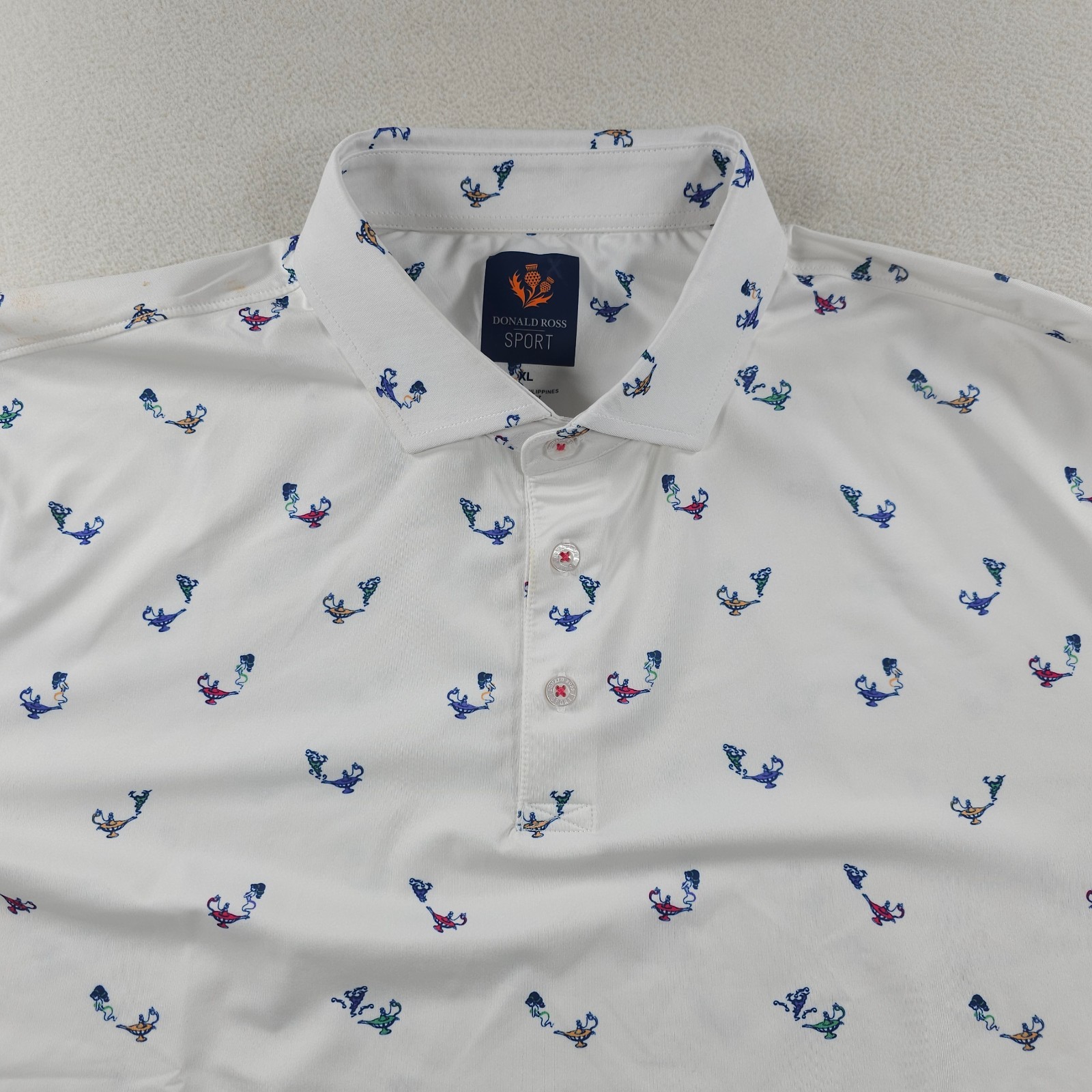 Donald Ross Sport Golf Polo Mens XL White Magic Genie Print Performance Stretch