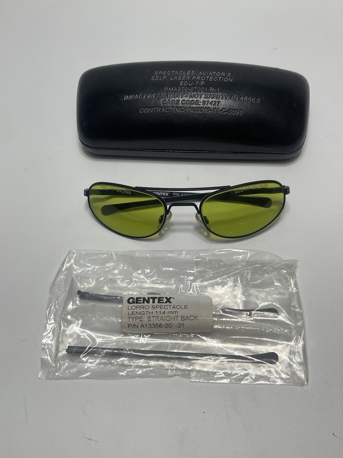 Gentex EDU-7/P Amber Laser Eye Protection (LEP) Spectacles & Extra Temple Arms