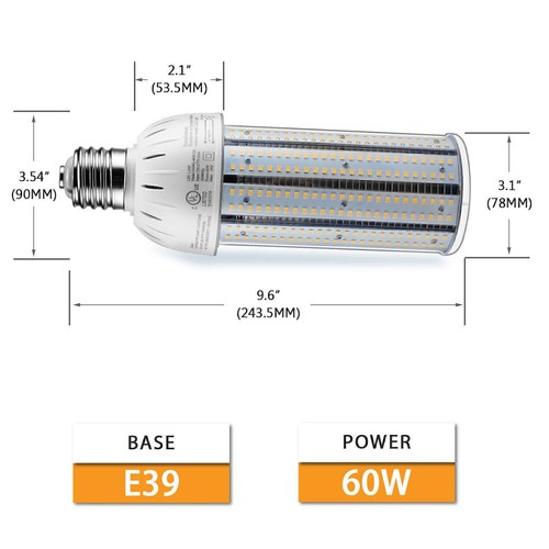 LED Corn Light Bulbs 60W 480V E39 Base For Warehouse Workshop 5000K Daylight - Picture 10 of 10