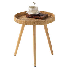 Huidao Round Side Table Boho Circle End Table Coffee Table Solid Wood Leg